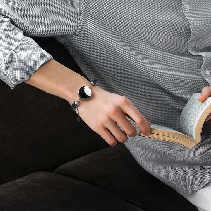 Mondschein-Glanz Touch-Armbänder mit Rosenquarz- und Schwarzer Onyx-Perlen