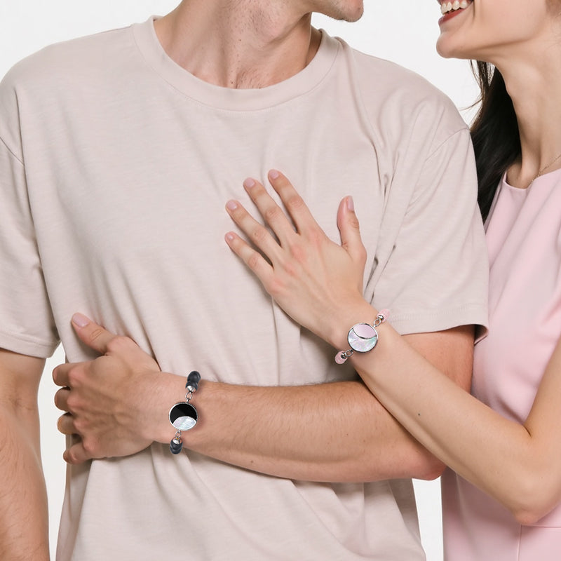 Mondschein-Glanz Touch-Armbänder mit Rosenquarz- und Schwarzer Onyx-Perlen