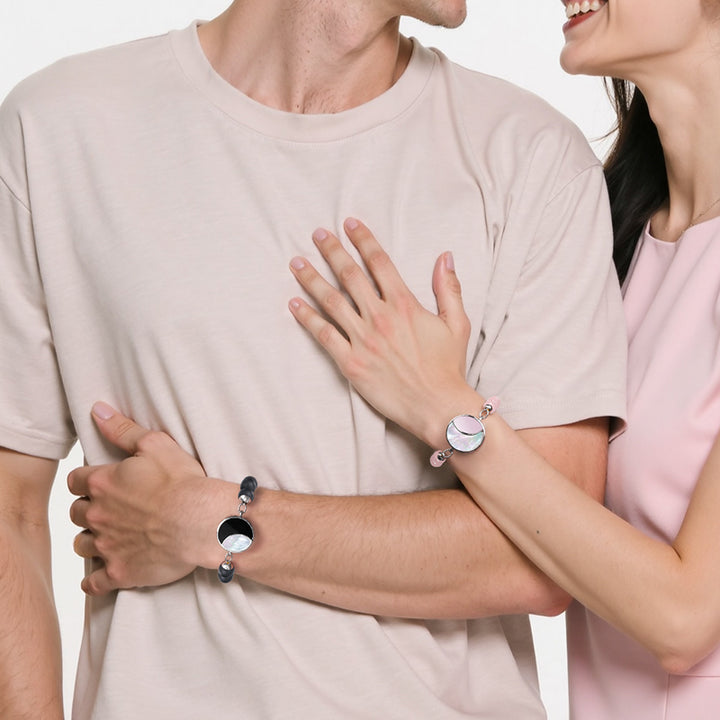 Mondschein-Glanz Touch-Armbänder mit Rosenquarz- und Schwarzer Onyx-Perlen