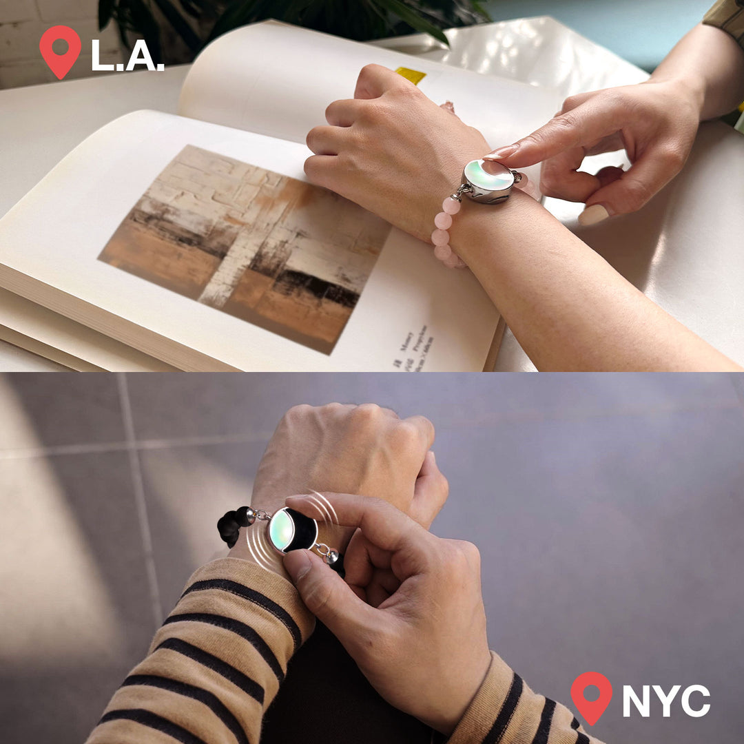 Mondschein-Glanz Touch-Armbänder mit Rosenquarz- und Schwarzer Onyx-Perlen