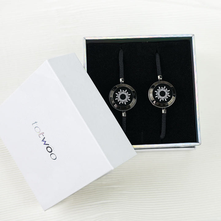 Sonne & Mond Serie - 2 Sonnen Touch Armbänder mit Mailänder Seil (Schwarz+Schwarz)