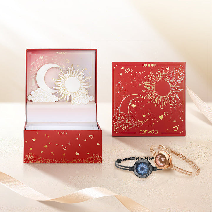 [Sonne & Mond Versprechen Geschenkverpackung] Sonne & Mond Serie - Smart Vibration Armbänder mit Schlangenkette (Schwarz+Roségold)