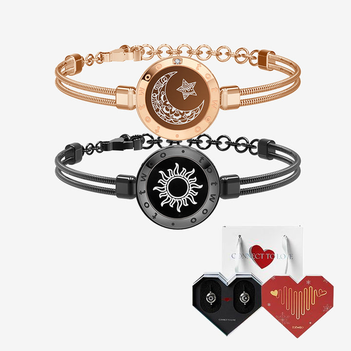 [GESCHENKPAKET] Sun&Moon Touch-Armbänder mit Schlangenkette (Schwarz+Roségold)