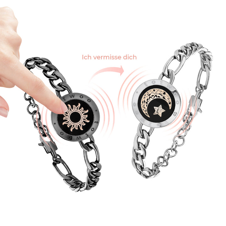 Sonne & Mond Serie - Totwoo Touch Armbänder mit Figarokette (Schwarz+Silber)