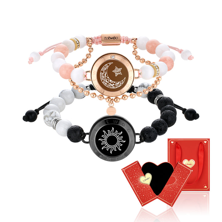 [Verbunden in Rot Geschenkverpackung] Sonne & Mond Touch-Armbänder mit Phantasmal-Perlen (Schwarz + Roségold)