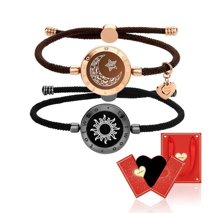 [Verbunden in Rot Geschenkverpackung] Sonne & Mond Touch-Armbänder mit Mailänder Kordel (Schwarz+Roségold)