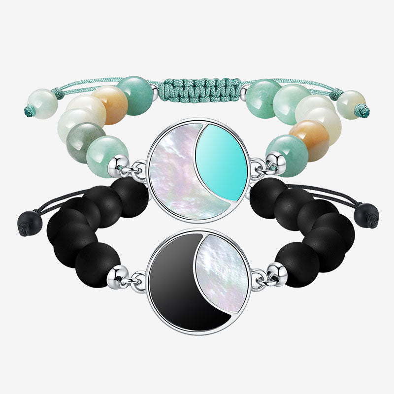 Mondschein-Glanz Touch-Armbänder mit Amazonit- und Schwarzer Onyx-Perlen