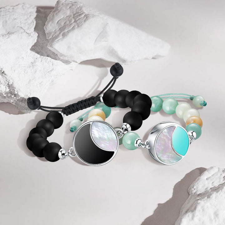 Mondschein-Glanz Touch-Armbänder mit Amazonit- und Schwarzer Onyx-Perlen
