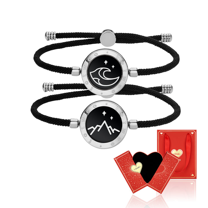 [Verbunden in Rot Geschenkverpackung] Mountain & Sea Touch-Armbänder mit Mailänder Kordel (Schwarz+Schwarz)