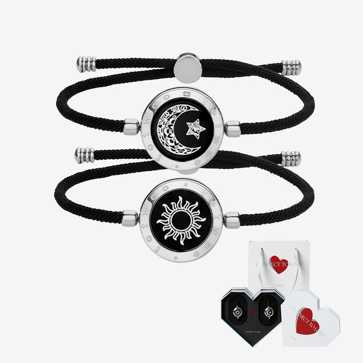 [Weiße Herz-Geschenkverpackung] Sonne & Mond Serie - Touch Armbänder mit Mailänder Seil (Silber&Silber)