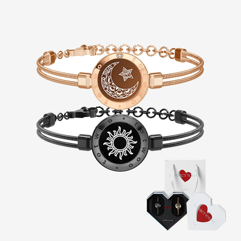 [Weiße Herz-Geschenkverpackung] Sonne & Mond Touch-Armbänder mit Schlangenkette (Schwarz+Roségold)