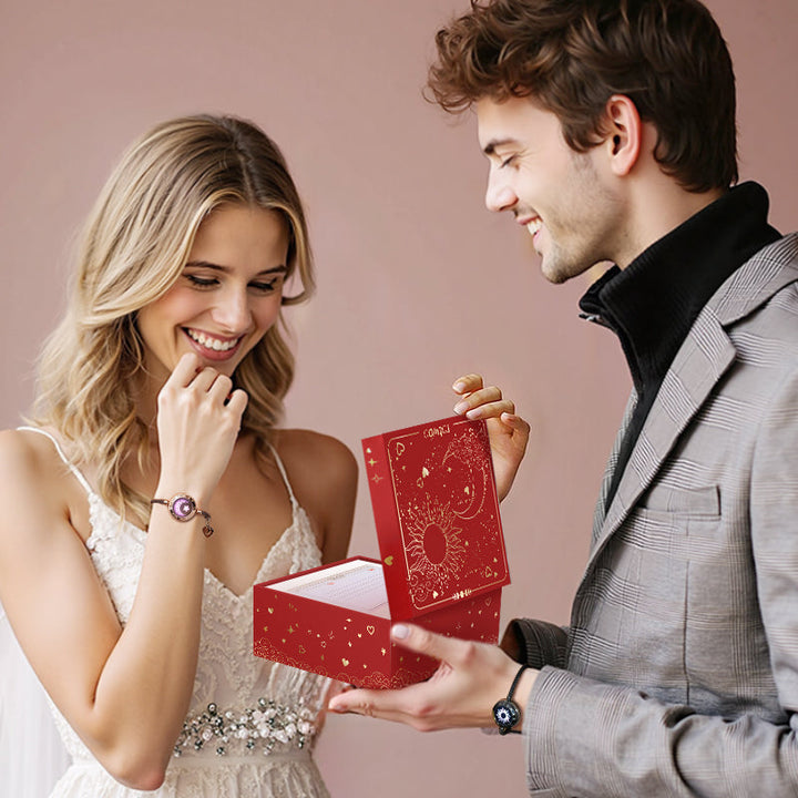 [Sonne & Mond Versprechen Geschenkverpackung] Sonne & Mond Serie - Smart Vibration Armbänder mit Schlangenkette (Schwarz+Roségold)