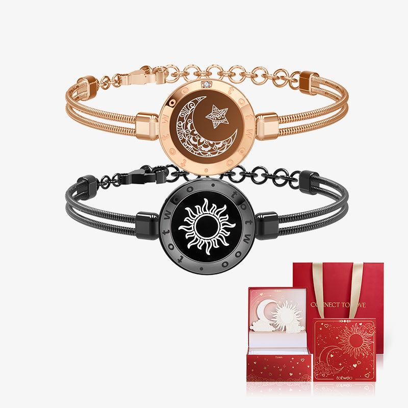 [Sonne & Mond Versprechen Geschenkverpackung] Sonne & Mond Serie - Smart Vibration Armbänder mit Schlangenkette (Schwarz+Roségold)