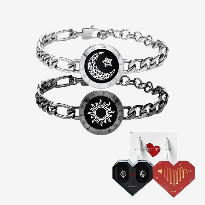 [GESCHENKPAKET] Sun&Moon Touch-Armbänder mit Figaro-Kette (Schwarz+Silber)