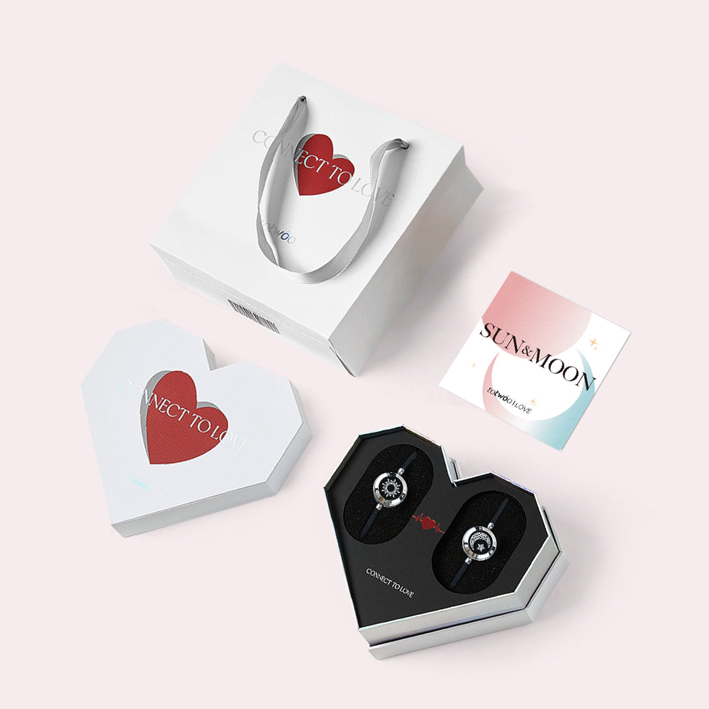 [Weiße Herz-Geschenkverpackung] Sonne & Mond Serie - Touch Armbänder mit Mailänder Seil (Silber&Silber)