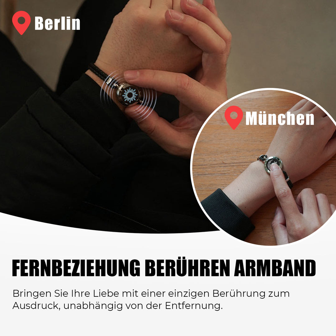 Sonne & Mond Serie - Touch Armbänder mit geflochtenem Lederseil (Schwarz+Schwarz)