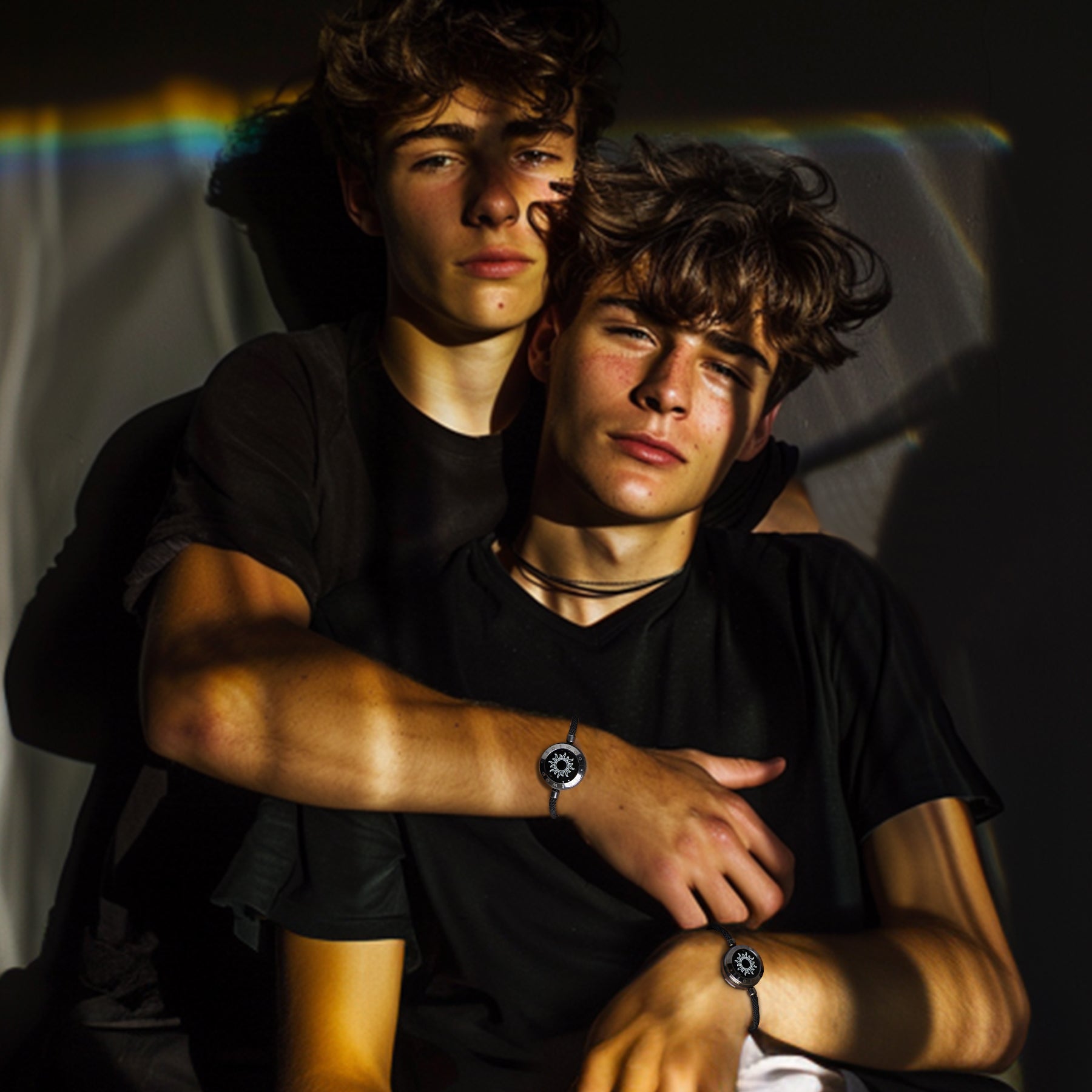 Sonne & Mond Serie - 2 Sonnen Touch Armbänder mit Mailänder Seil (Schwarz+Schwarz)