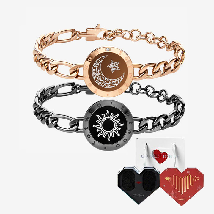 [GESCHENKPAKET]Sonne & Mond Serie - Touch Armbänder mit Figarokette (Schwarz+Roségold)