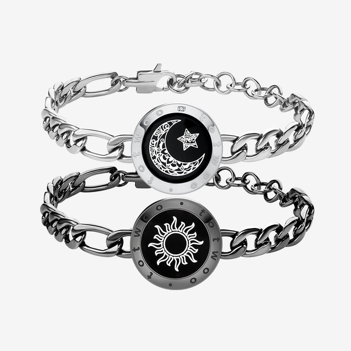 Sonne & Mond Serie - Totwoo Touch Armbänder mit Figarokette (Schwarz+Silber)