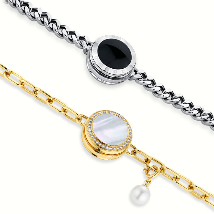 Seelenverwandter 2.0 Touch Armbänder (Silberne Cuban Kette+Goldene Figaro Kette)