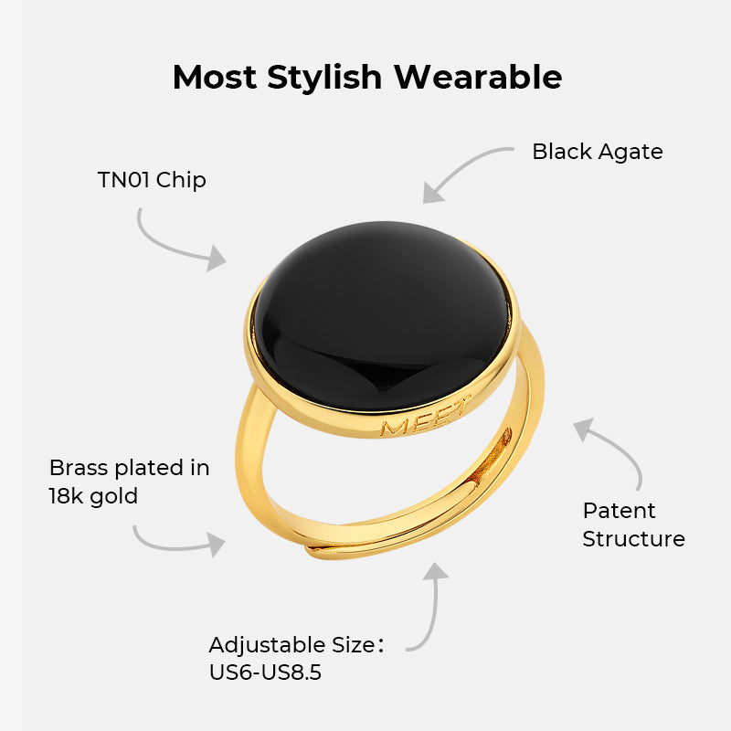 totwoo MEET Schwarzer Onyx Smart Ring in Messing plattiert 18K Gold