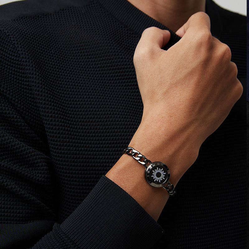 Sonne & Mond Serie - Totwoo Touch Armbänder mit Figarokette (Schwarz+Silber)