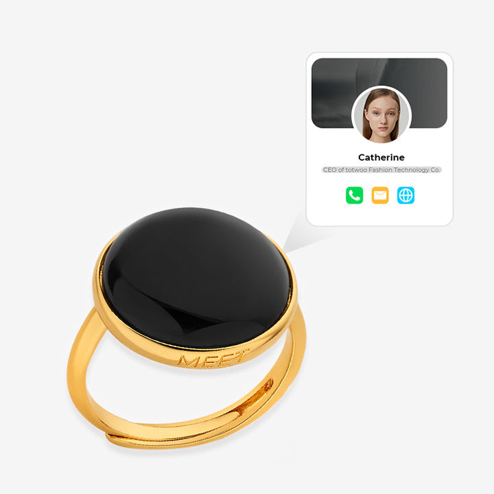 totwoo MEET Schwarzer Onyx Smart Ring in Messing plattiert 18K Gold