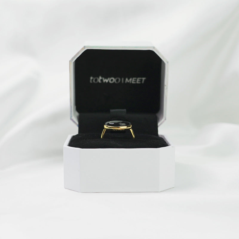 totwoo MEET Schwarzer Onyx Smart Ring in Messing plattiert 18K Gold