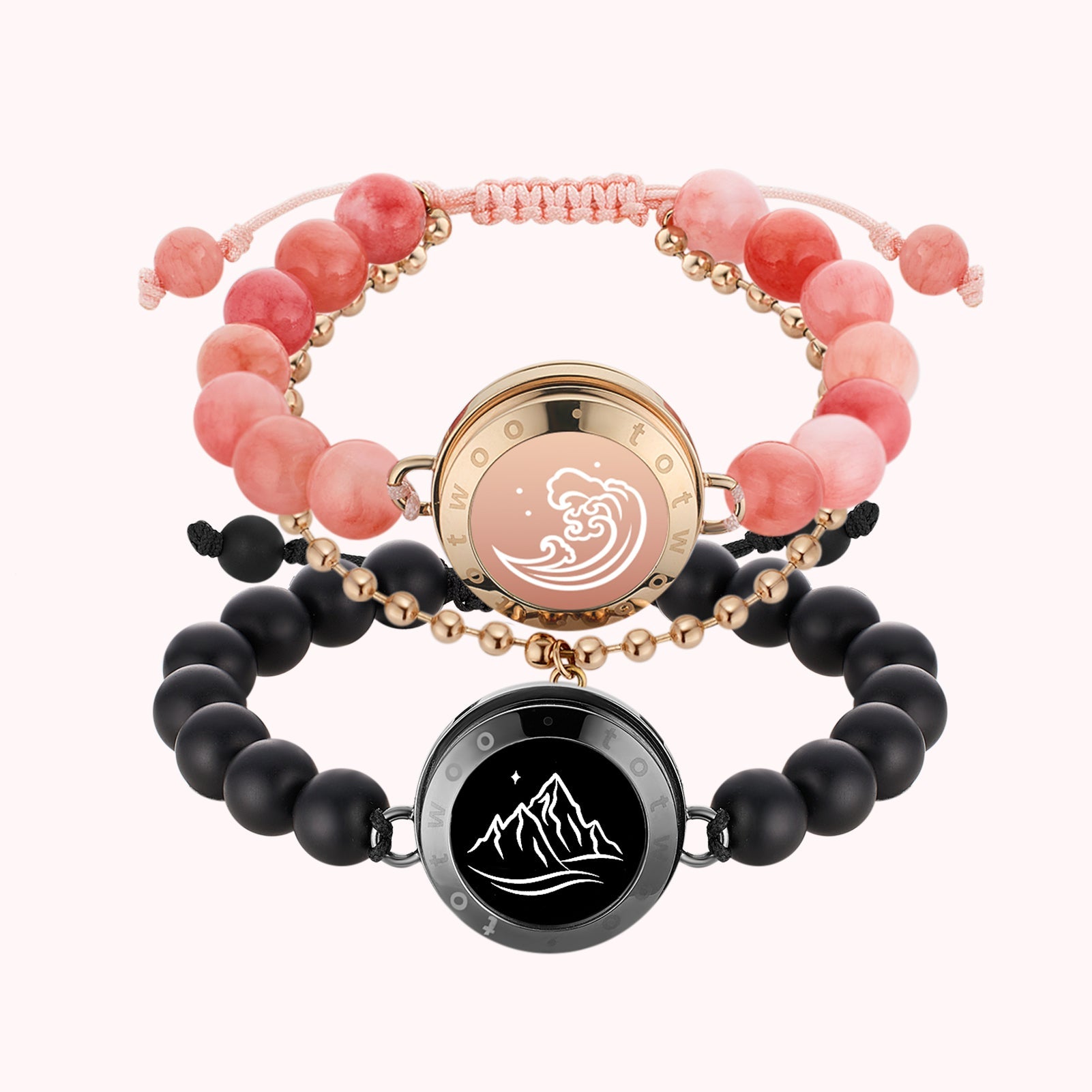Berg & Meer Serie - Berg & Meer Touch Armbänder mit schwarzen Achatperlen und Rosa Persischem Jade