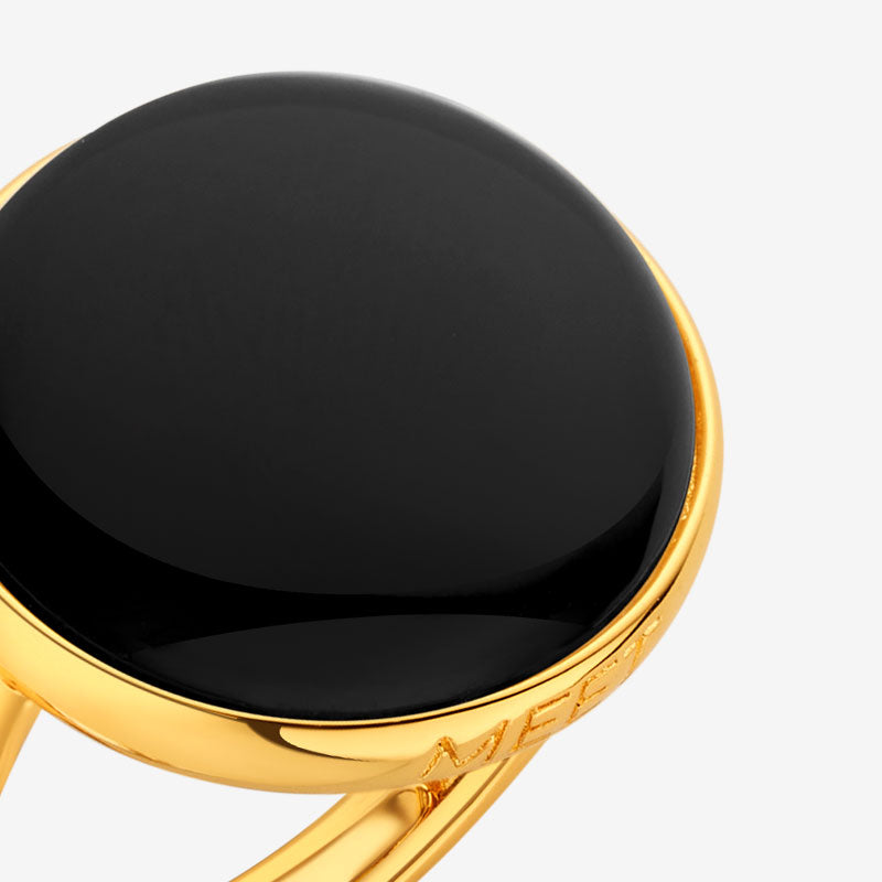 totwoo MEET Schwarzer Onyx Smart Ring in Messing plattiert 18K Gold