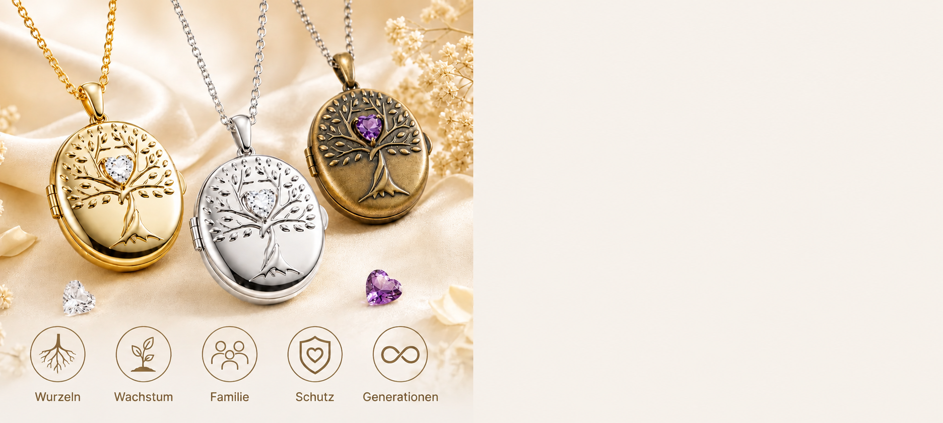 Tree-of-Life-Medaillons in Gold, Silber und Vintage-Gold